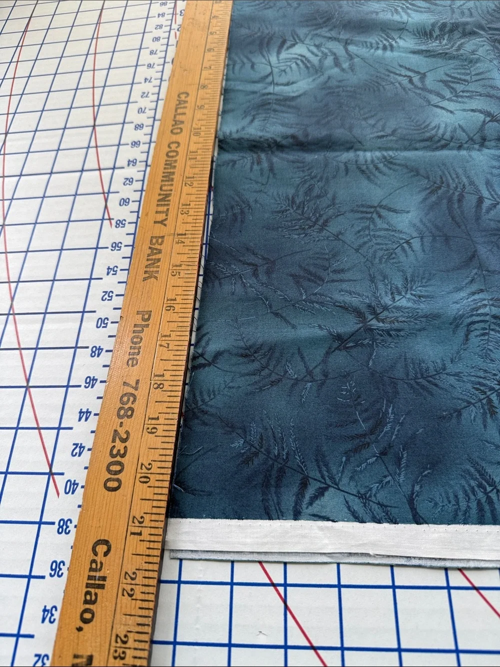 Vintage David Textiles Beth Ann Bruske Fern Fabric 34 x 42 Blue Green Botanical